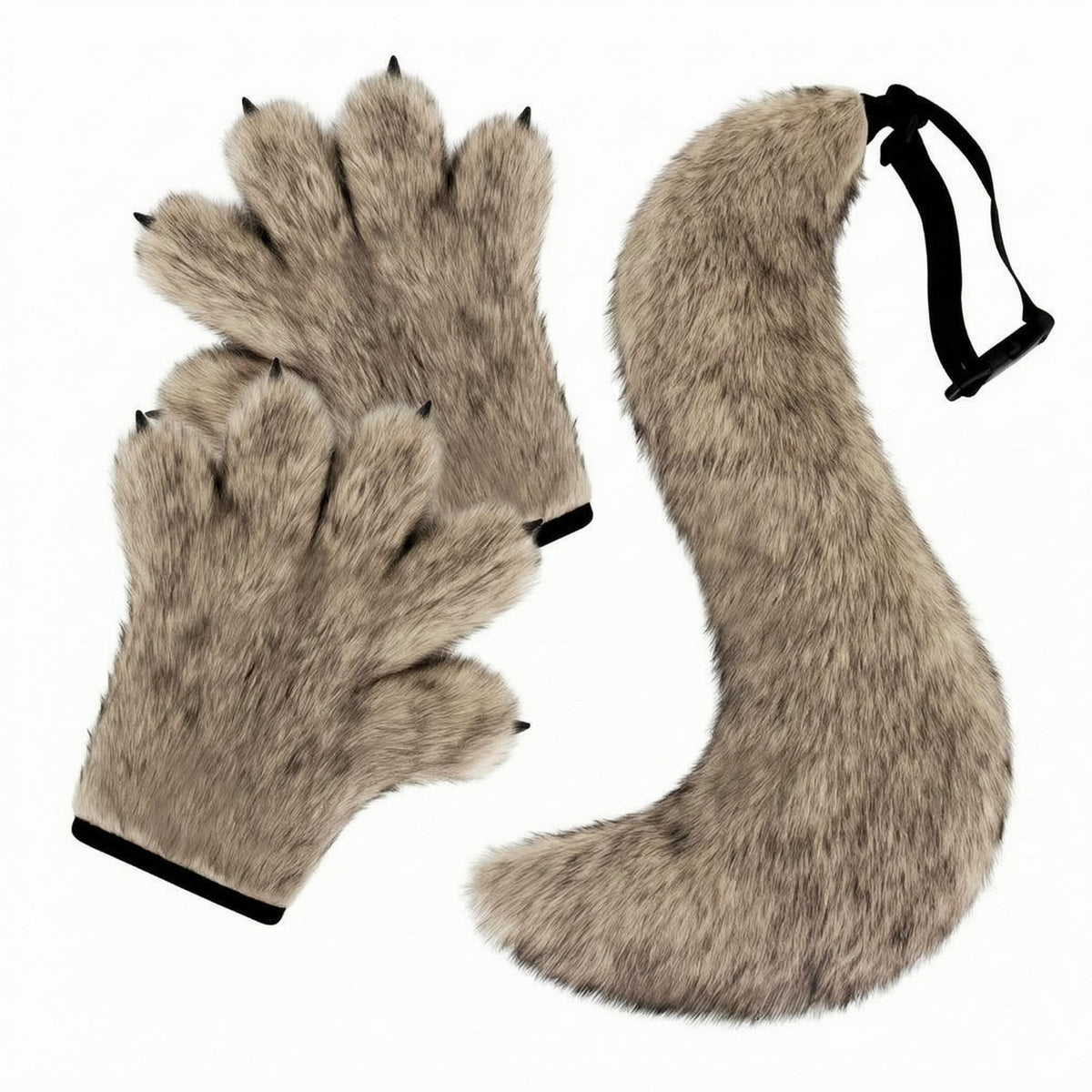 2 Pieces Cosplay Set Black Trim Furry Animal Tail Adjustable Strap Animal Tail