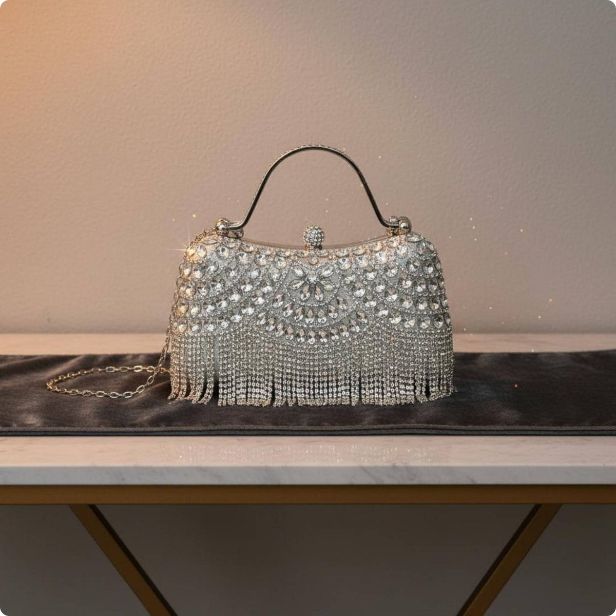 Rhinestone Fringe Clutch Wrist Strap Crystal Tassel Evening Bag Glamorous