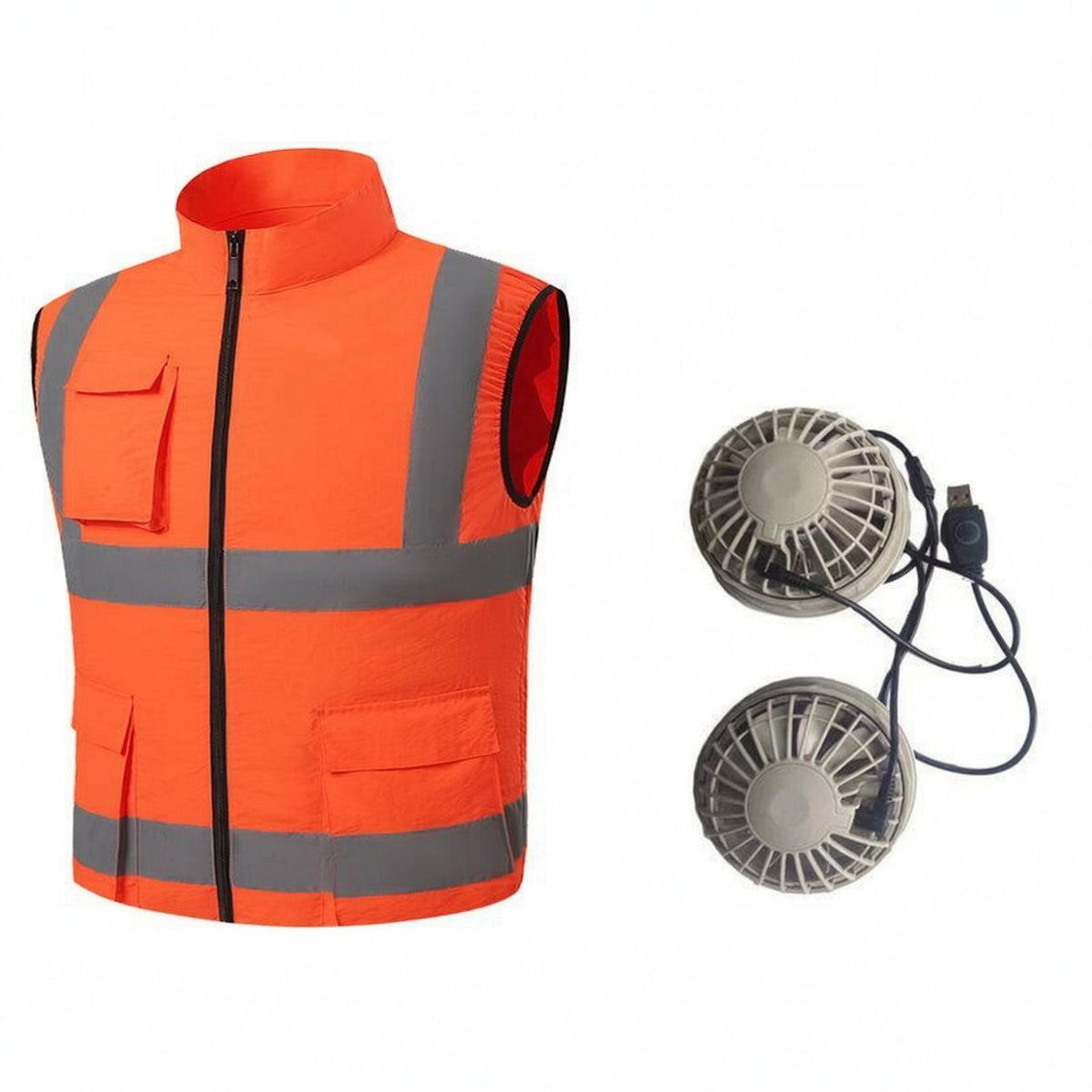 Fan Cooling Vest Reflective Sleeveless Cooling Vest Stand Collar