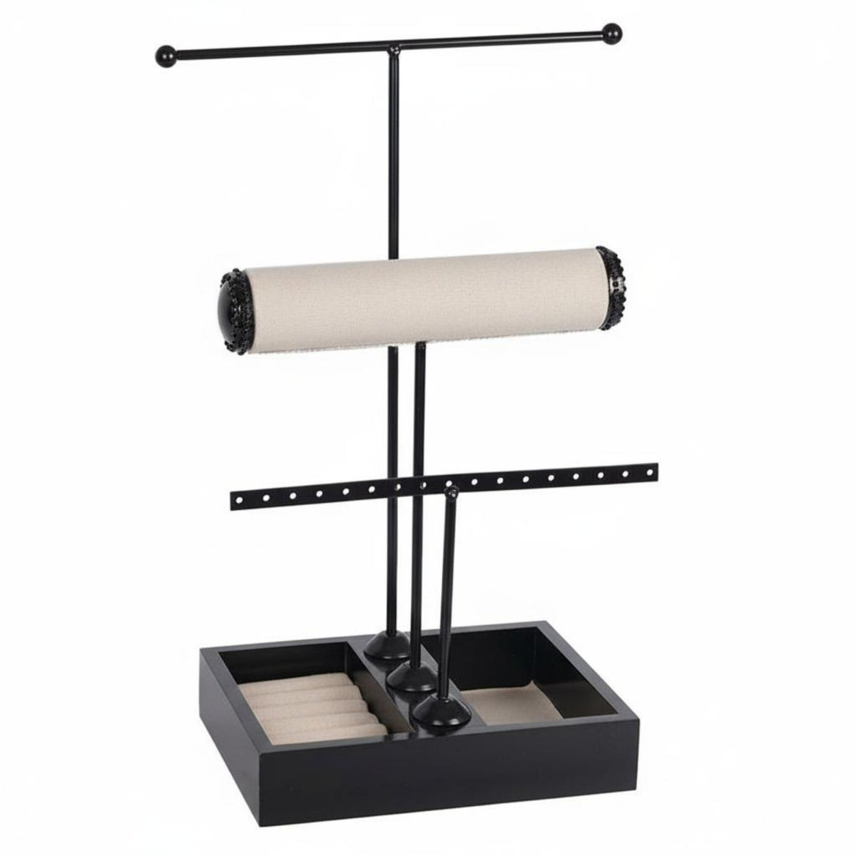 Crossbar Jewelry Stand Elegant Design Crossbar Jewelry Tree with Tray Necklace Earring Bracelet Holder Perfect Gift Suggestion