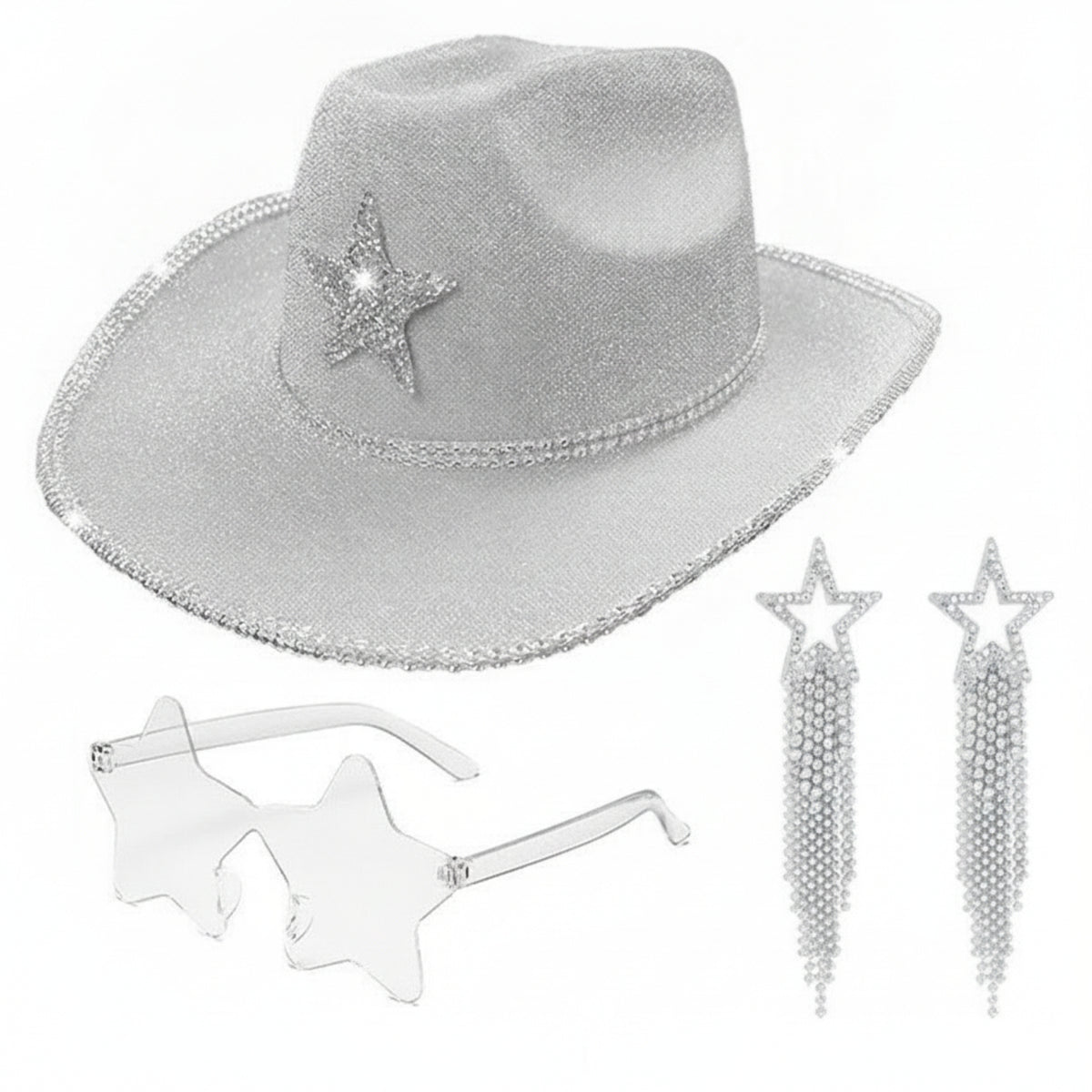 3 Pieces Dangling Star Earrings Oversized Cowgirl Outfit Kit Fringed Look