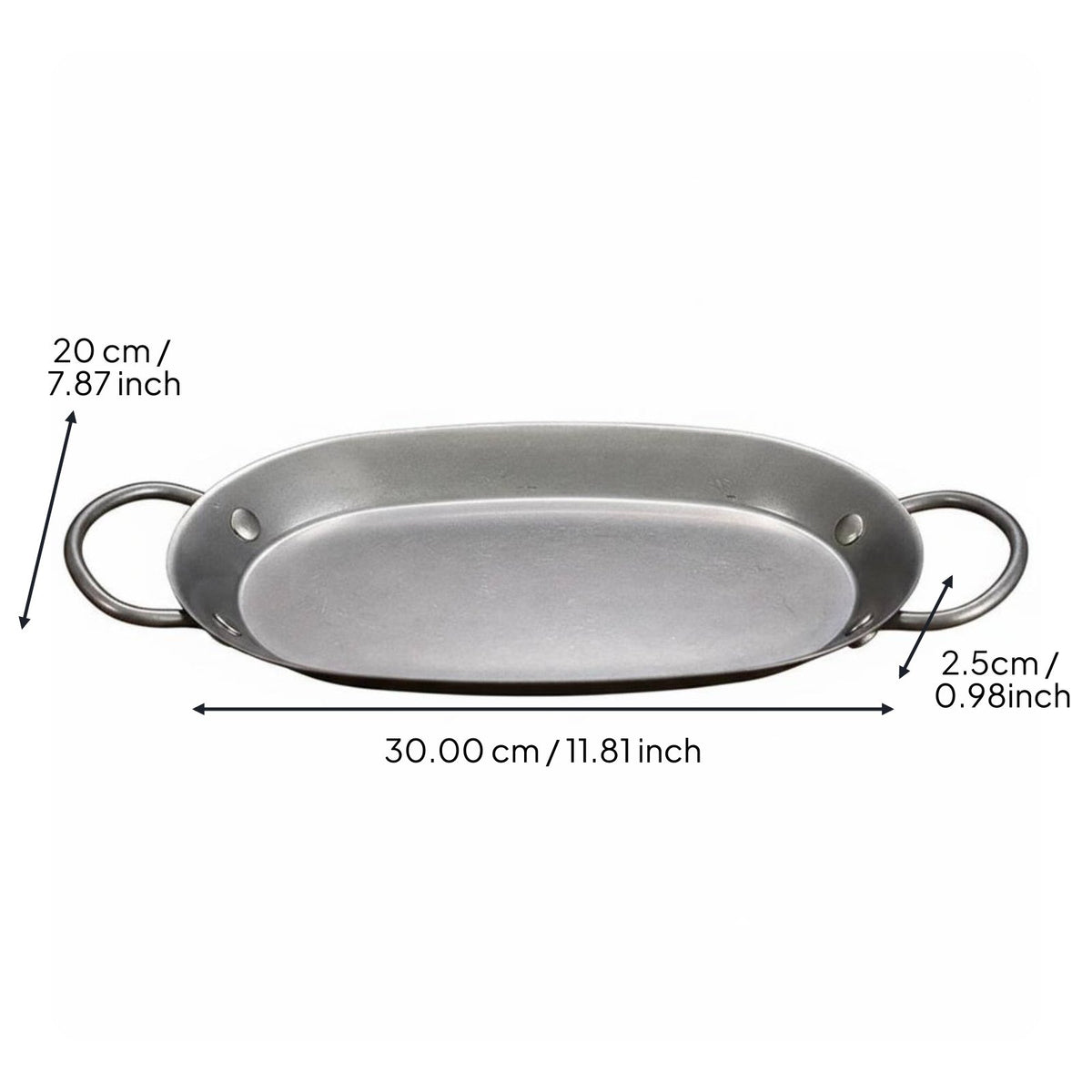 Oval Handled Serving Tray Two Handles Vintage Design Stainless Steel Plate Industrial Snack Platter for Restaurant Owners, Bar, Cafe