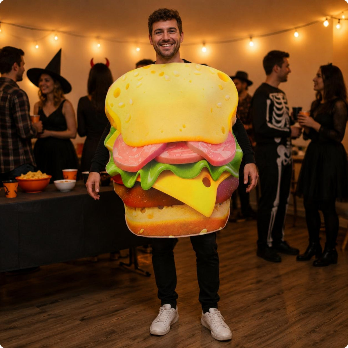 Hamburger Costume Easy to Wear Burger Costume Realistic Print for Adults