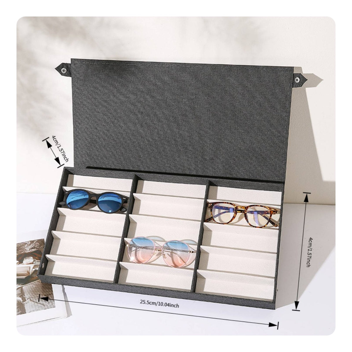 15 Slot Glasses Case Soft Textile Plush Interior Eyewear Collection Box