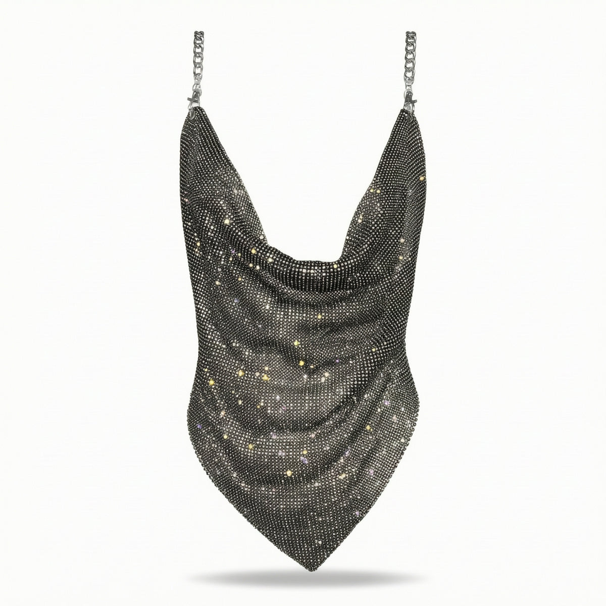 Chain Strap Cami Glittery Sequin Top Low-Cut for Party, Women