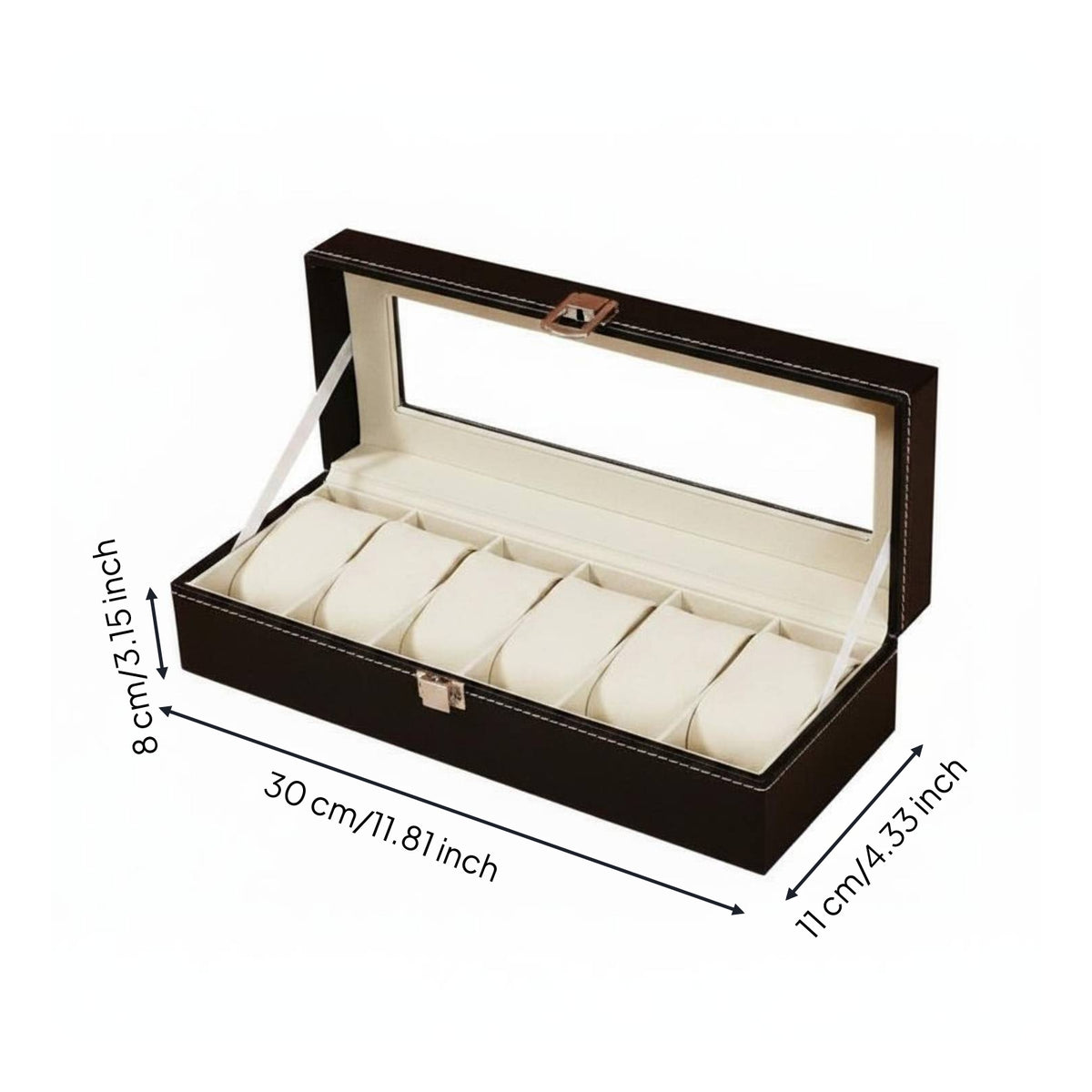 6 Slot Watch Box Padded Compartments Timepiece Organizer Clear Window