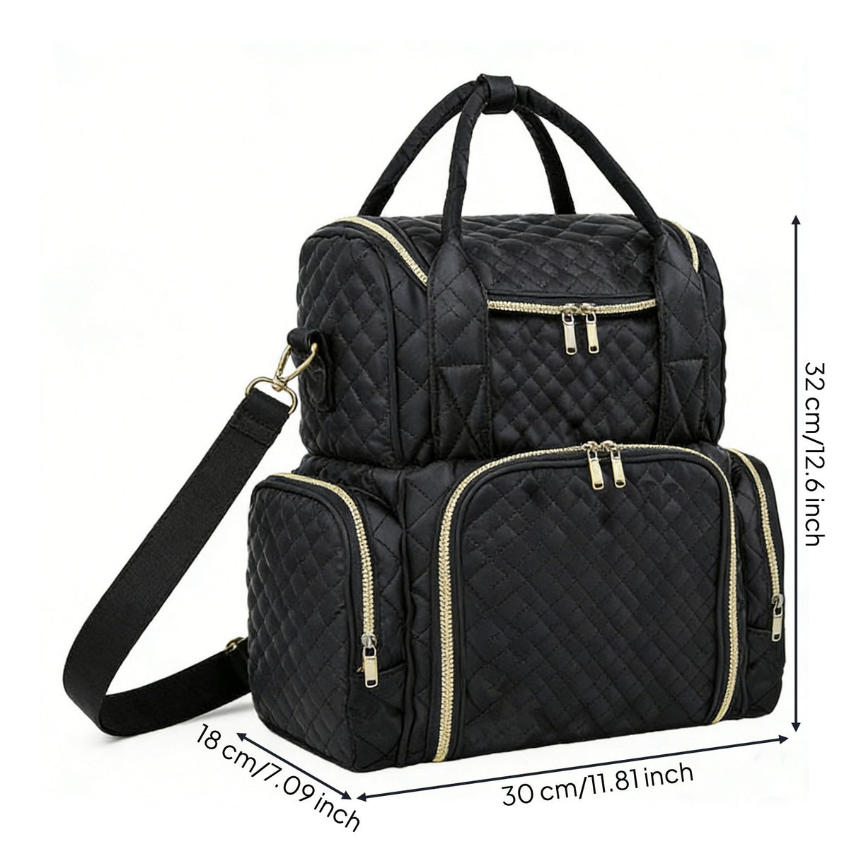 Double Layer Makeup Top Handle Quilted Cosmetic Case Multiple Pockets Train Case for Business Trip