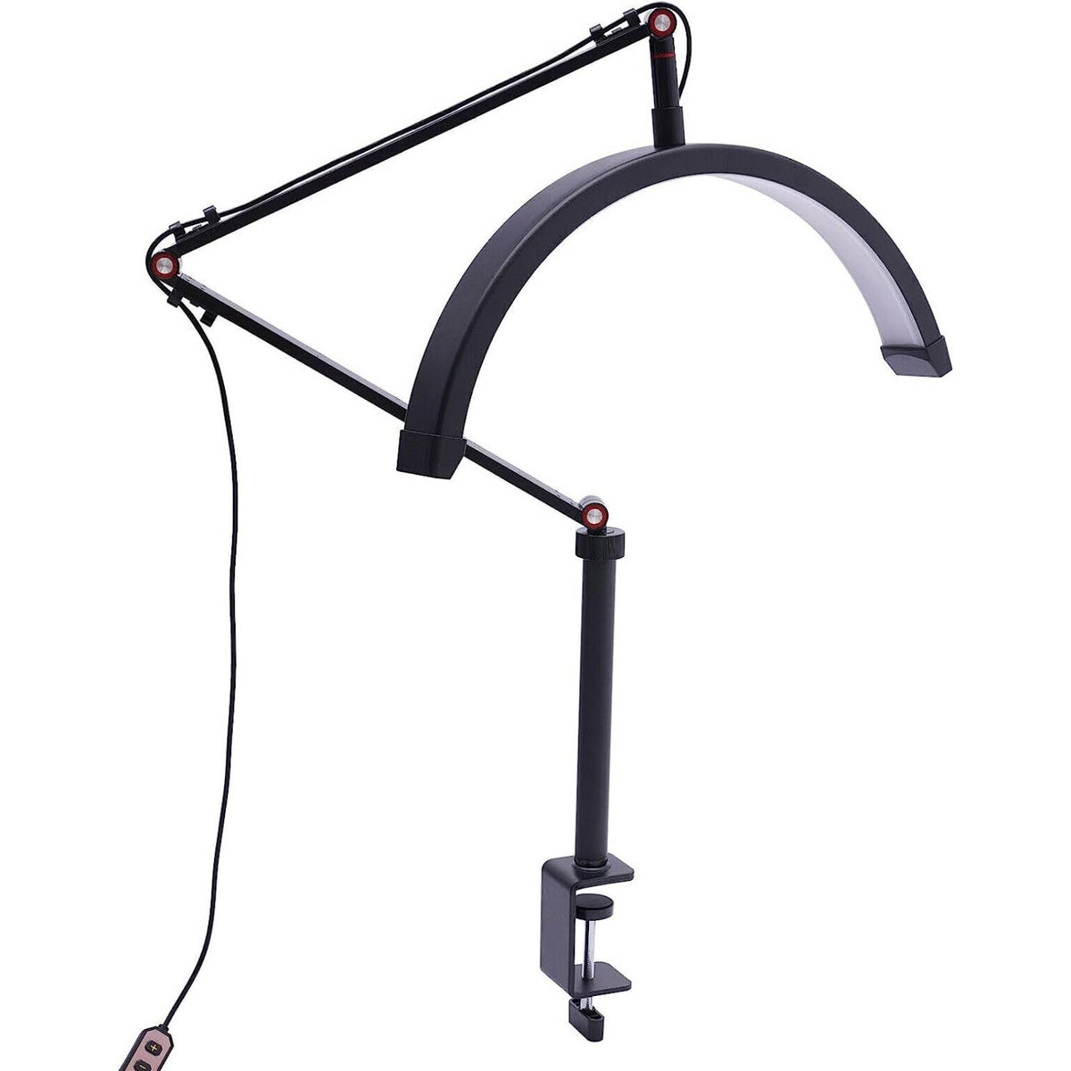 Articulated Joints Circular Light with Stand Height Adjustable Clamp Circular Light Black Lighting Equipment for Makeup, Live Broadcasting, Photo Taking