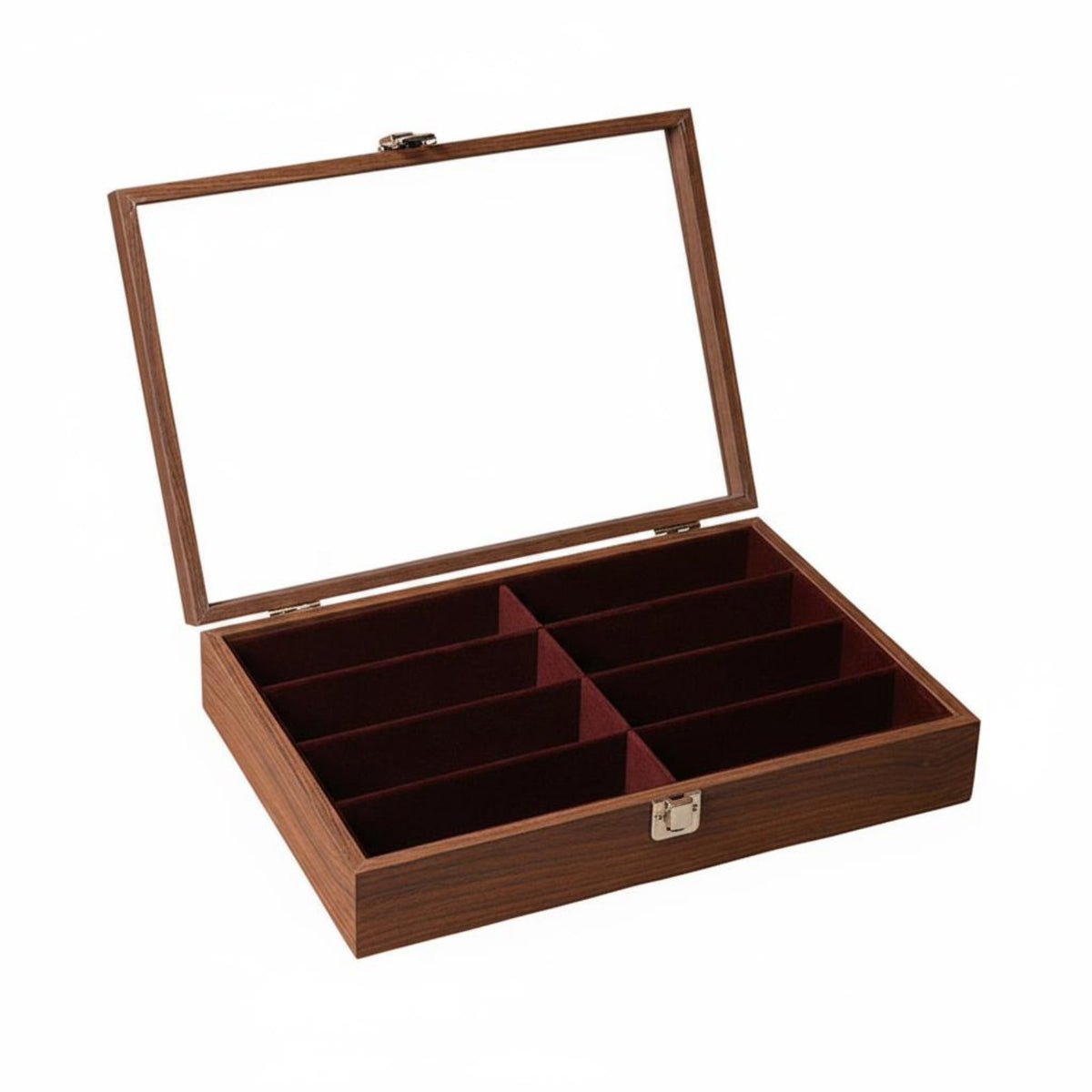 Walnut Wood Grain Eyeglass Display Case Large Capacity Eyewear Storage Display Case Clear View Lid for Collectors, Dressing Table, Closet