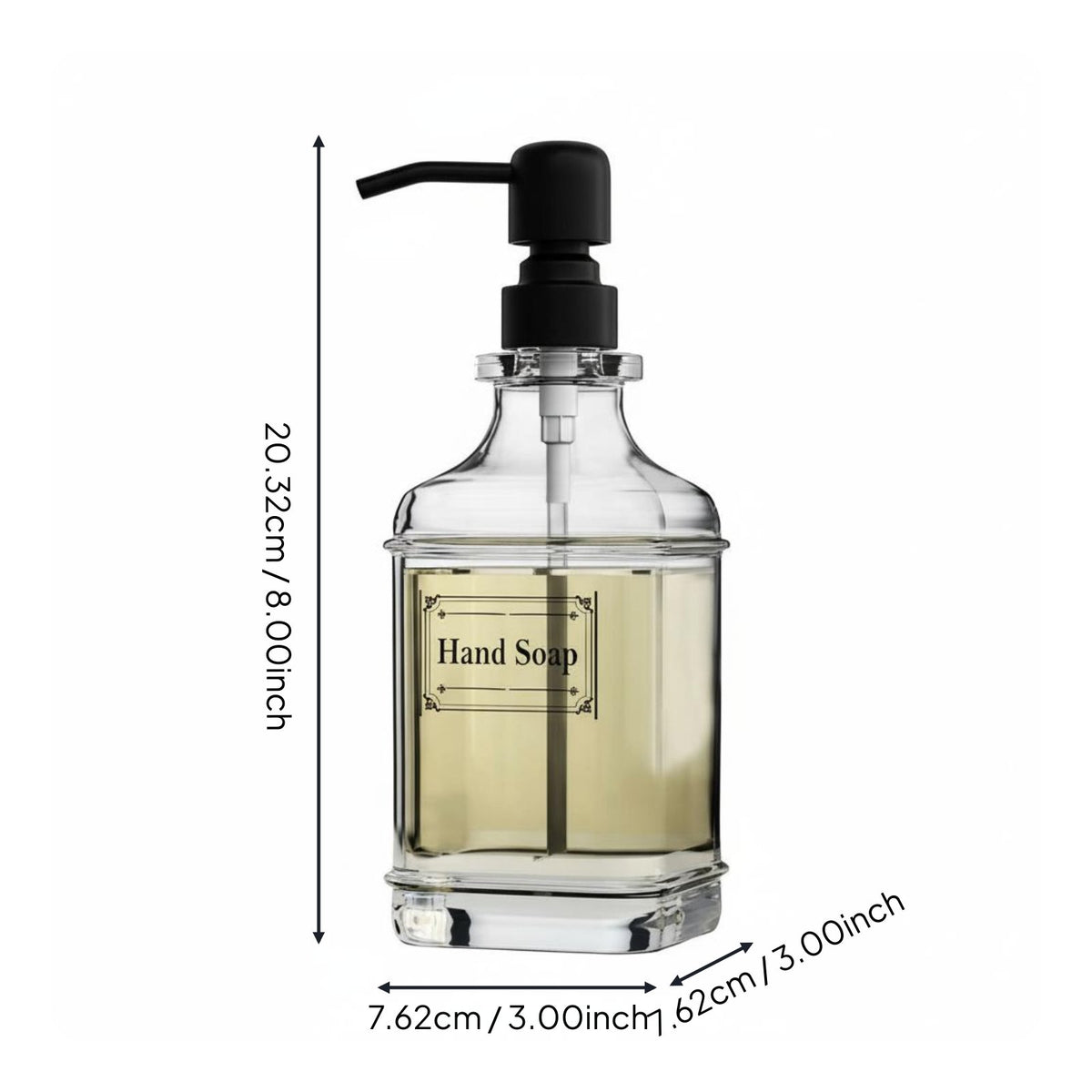 Square Glass Pump Bottle Refillable Lotion Pump Bottle for Kitchen, Office