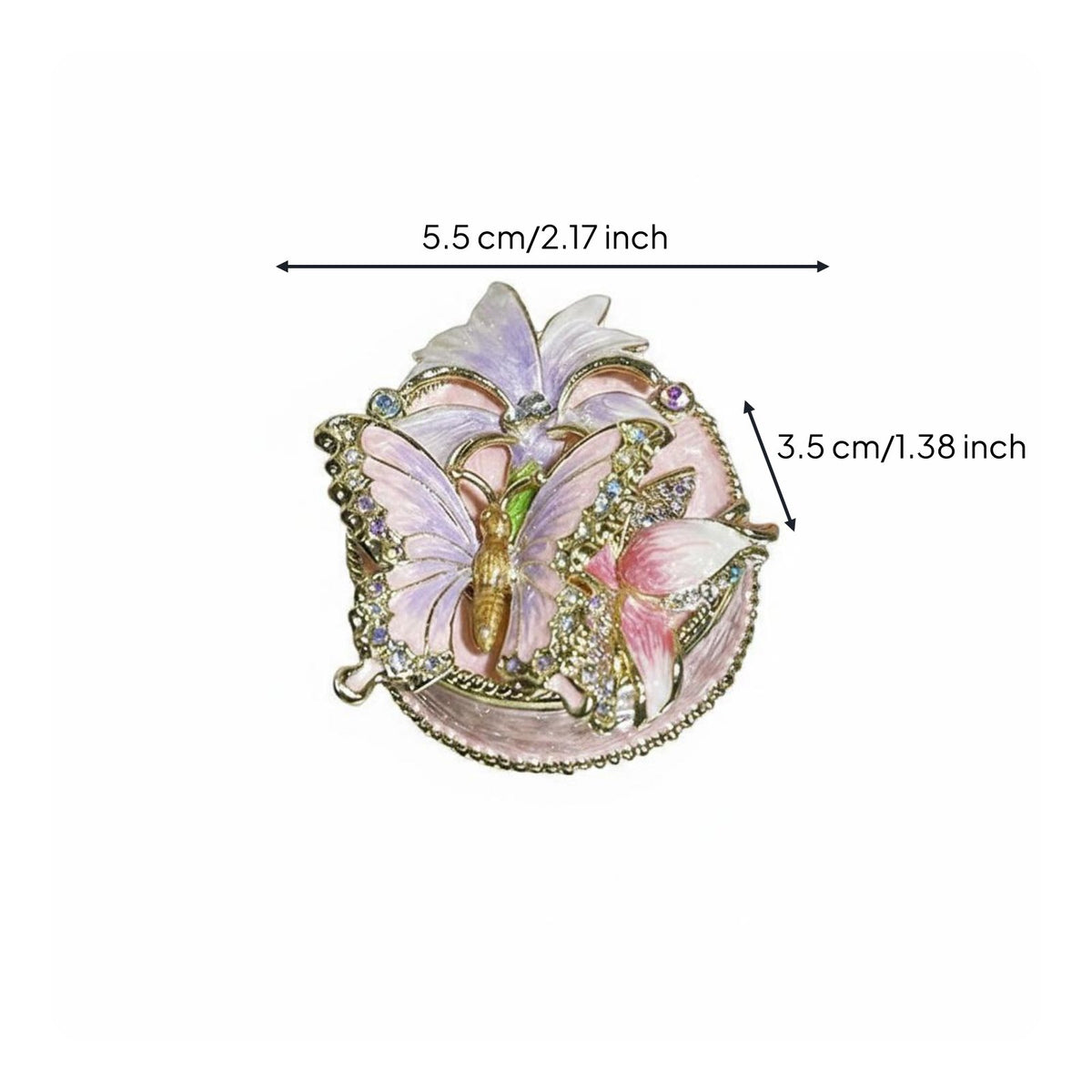 Butterfly Flower Jewelry Box Golden-Hued Trim Enamel Jewelry Box Textured Finish