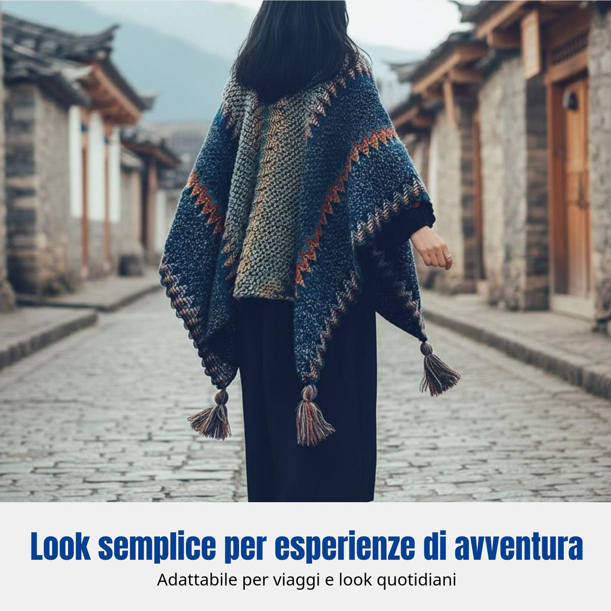 Bohemian Ethnic Cape, Knitted Travel Shawl, Women's Poncho, Outdoor Wrap