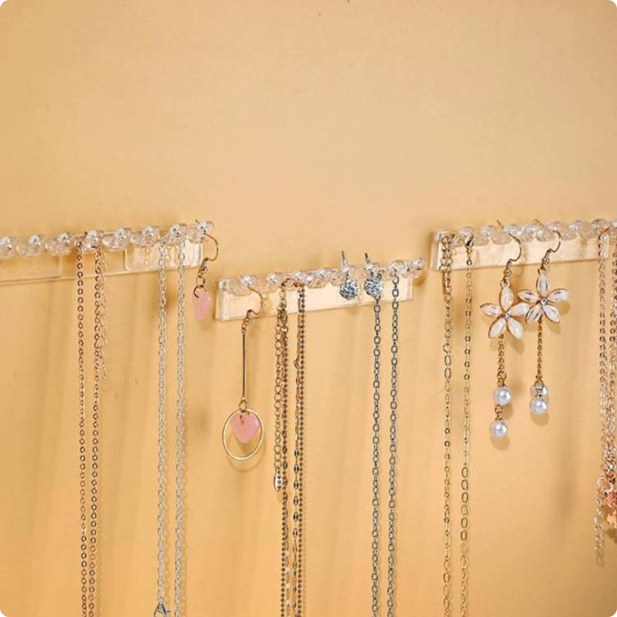 3 Pieces Jewelry Hook Strip Space Saving Necklace Hanger Clear Plastic