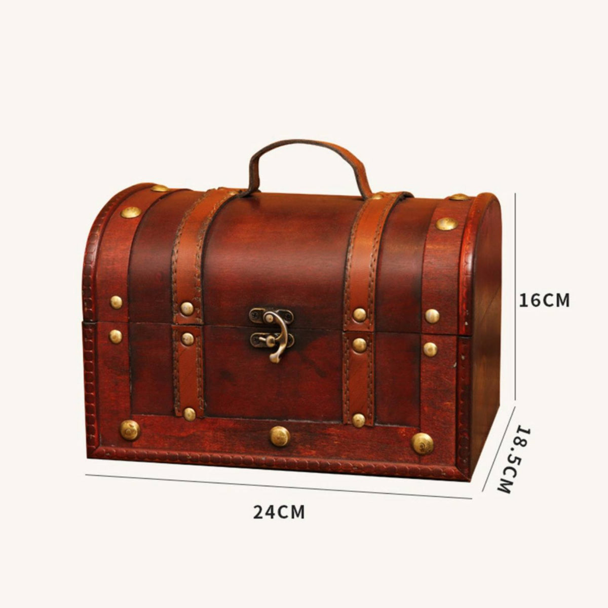 Wooden Treasure Chest Lockable Antique Aesthetic Storage Trunk Leather Accents