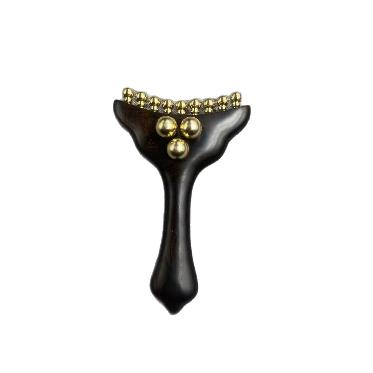 Wooden Face Massage Tool Polished Finish Wooden Face Massager Gold-Colored Metal
