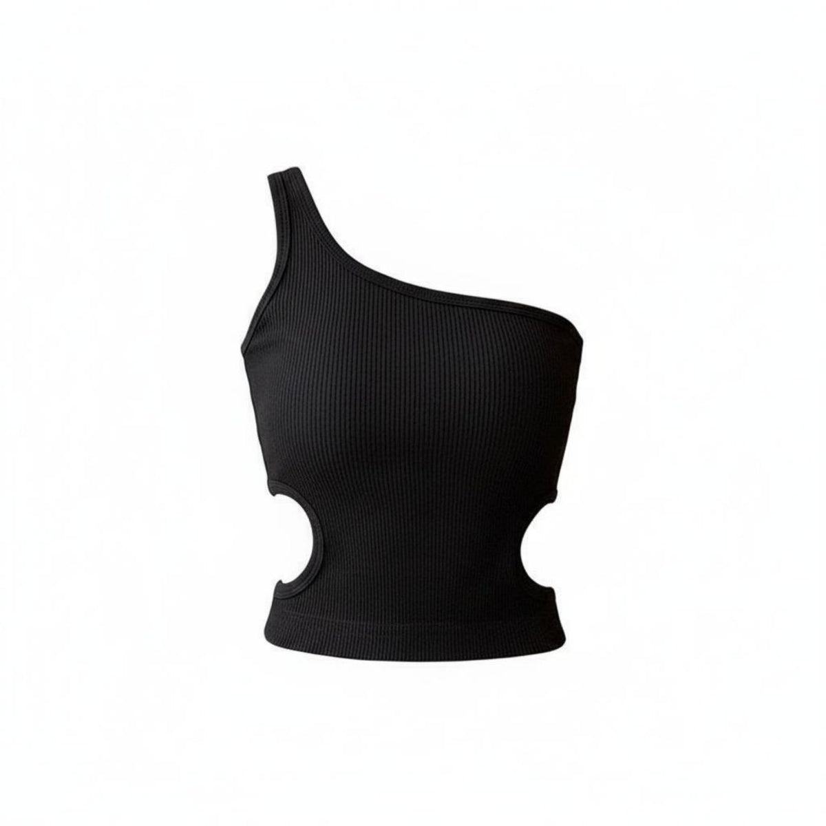 Single Shoulder Top Built-in Pads Padded Camisole Ribbed Cutout Top Korean Design Close Fit for Young Women, Summer