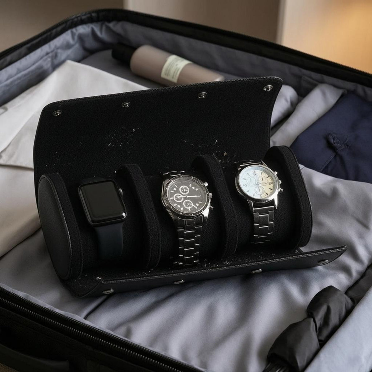 Watch Roll Cylindrical Travel Watch Case Lined Interior