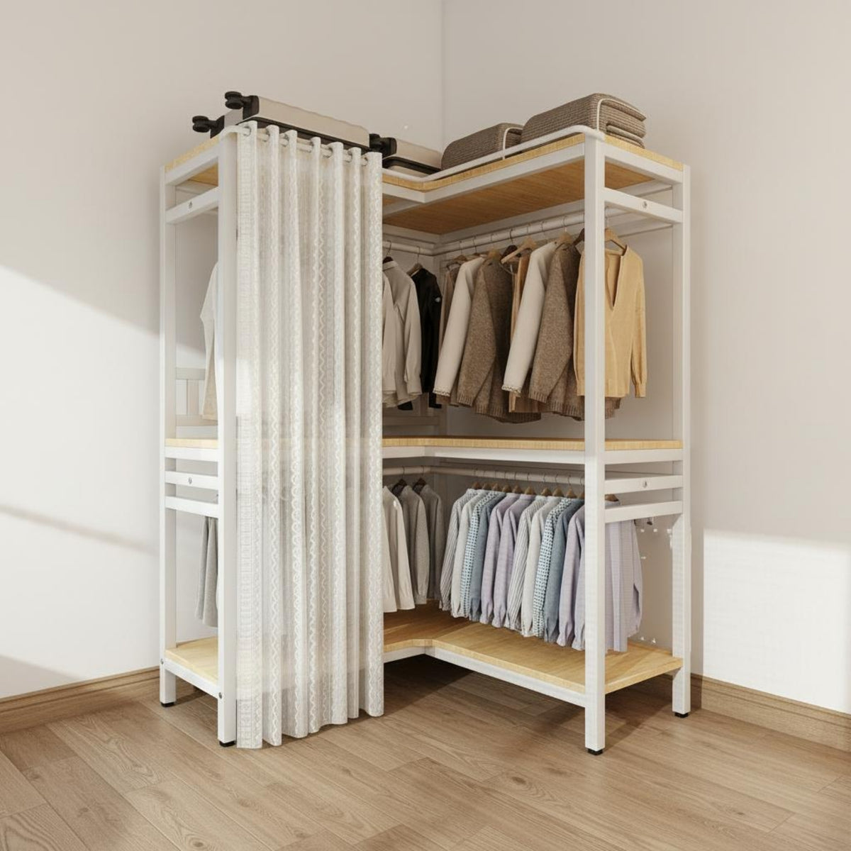 Accessible Corner Wardrobe Space-Saving Corner Garment Rack Accessible Clothes Rack Easy to Reach Metal Wardrobe Cabinet Large