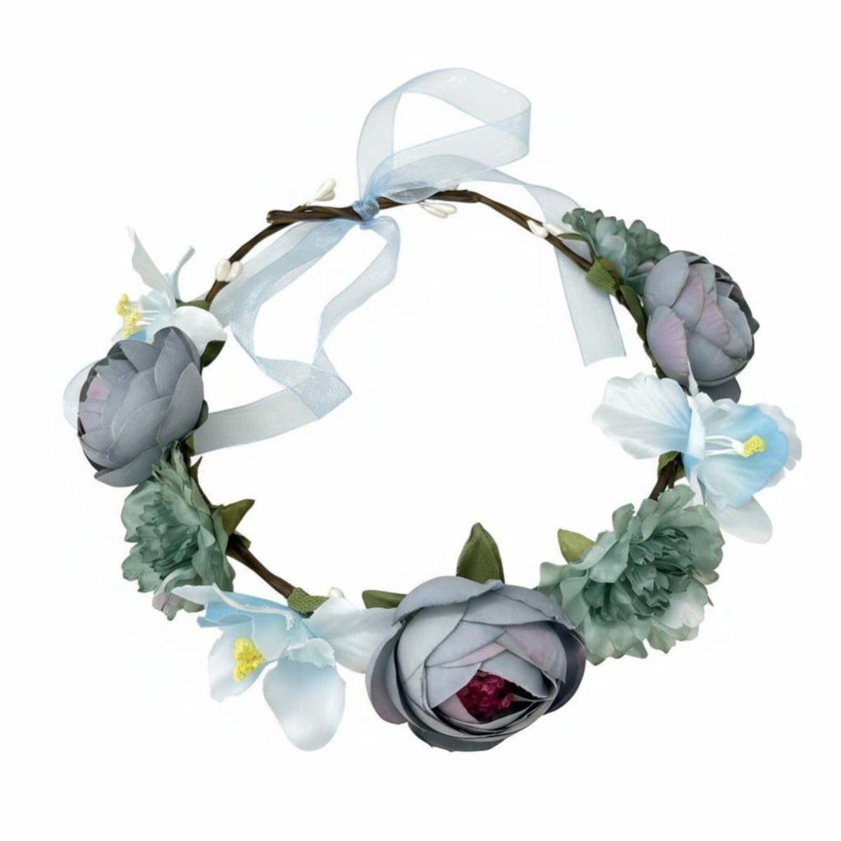 Handmade Fabric Flower Crown Headpiece, Simulated Floral Hair Accessory, Bridal, Boho, Getaway, Photography, Random Color