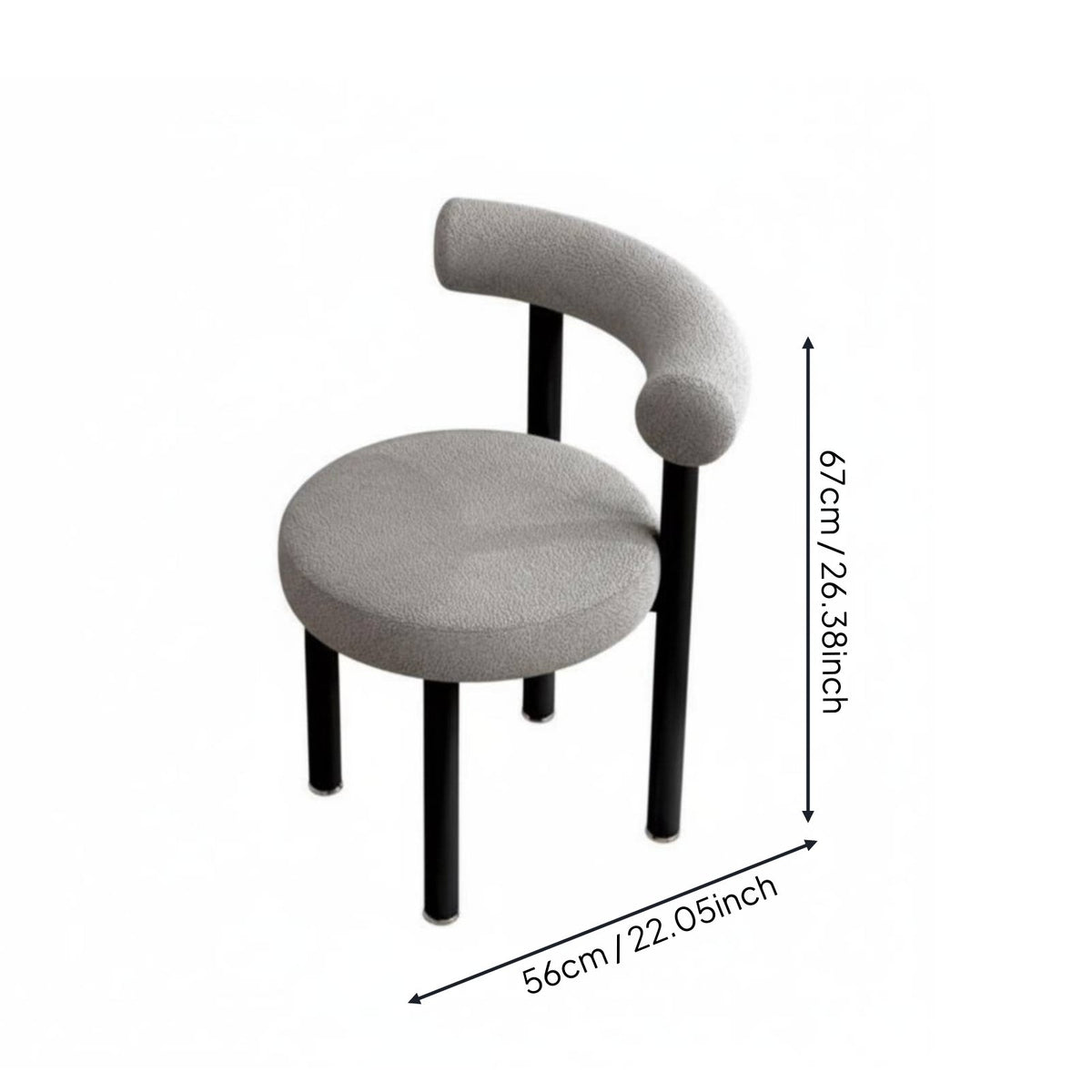 High-Density Foam Cushion Sherpa Vanity Chair with Backrest Shed-Resistant Upholstery Round Boucle Makeup Stool for Bedroom