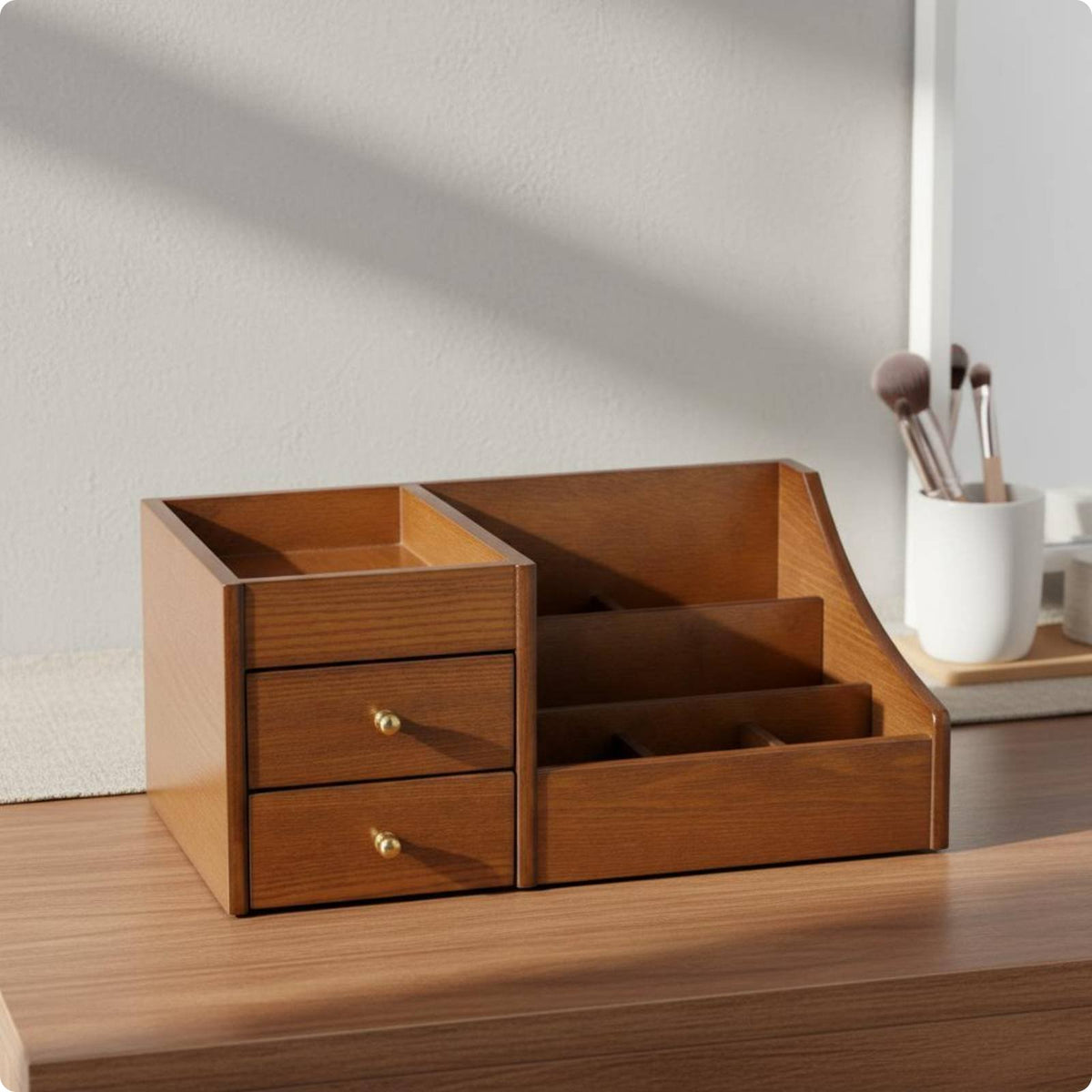 Wooden Makeup Organizer Easy to Access Desktop Beauty Storage Rack Desktop Cosmetics Rack for Vanity Table