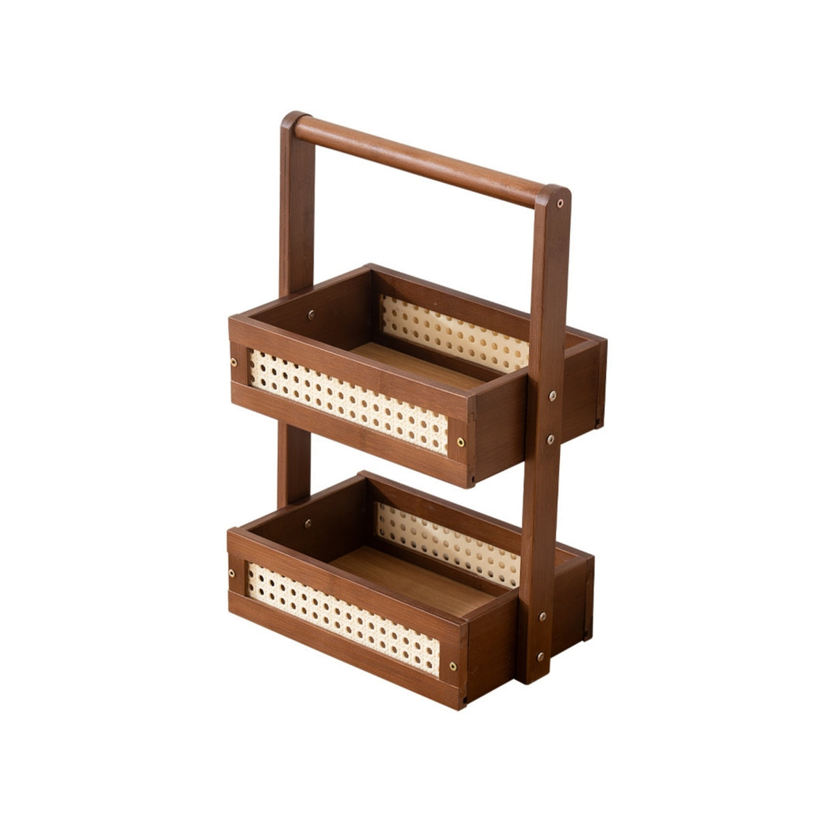Vanity Tray with Handle Compact 2-Tier Shelf Solid Wood for Countertop