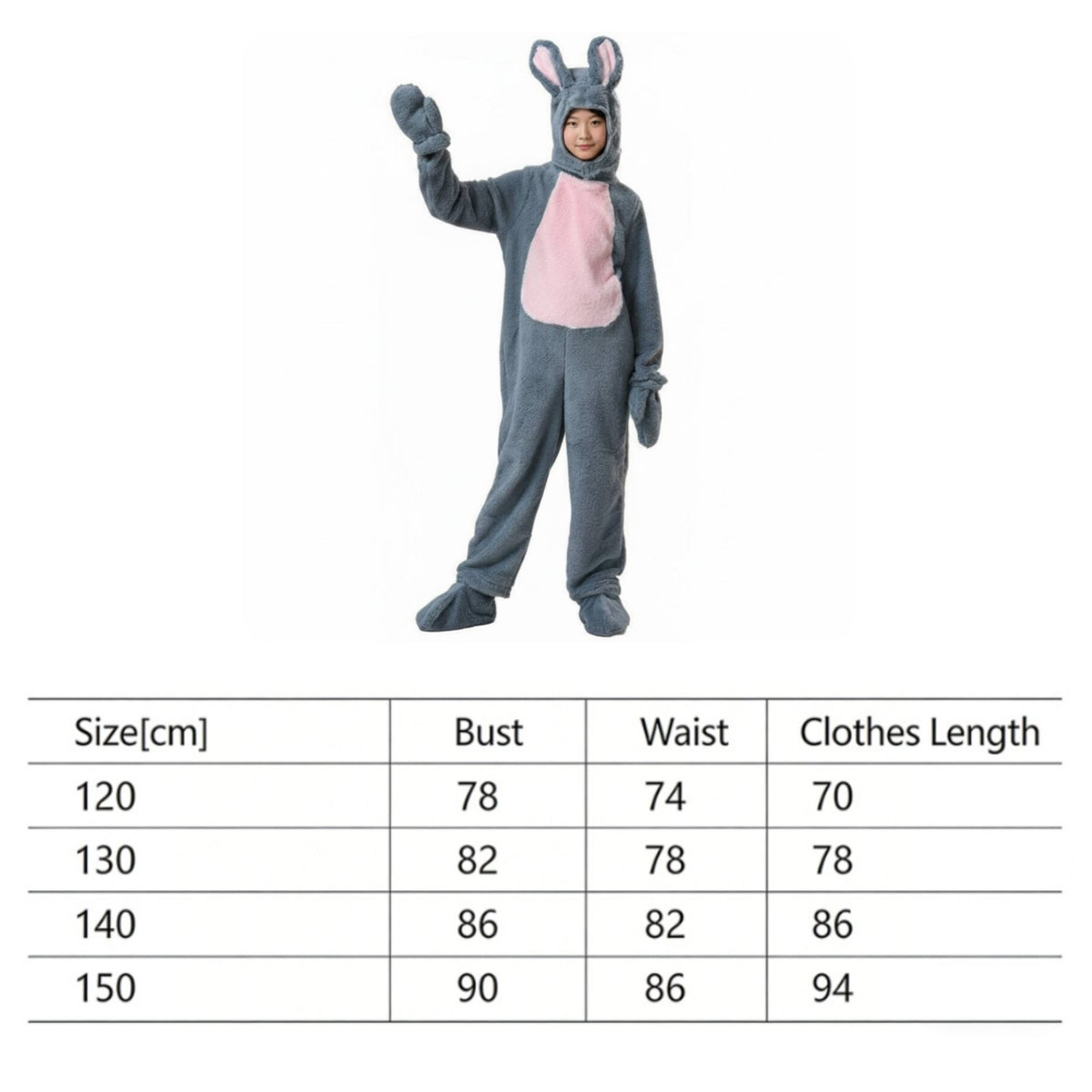 Youngster bunny Costume 4-Piece Set Soft Animal Jumpsuit Hooded Design Animal Outfit for Stage Performance, Parties