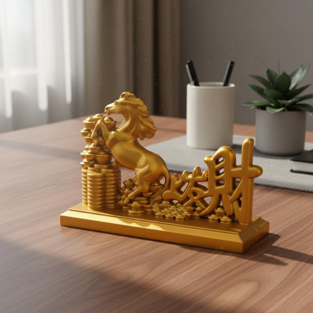 Business Opening Gift Feng Shui Horse Ornament Traditional Design Horse with Wealth Statue Cultural Artistry for Office, Living Room, Shop