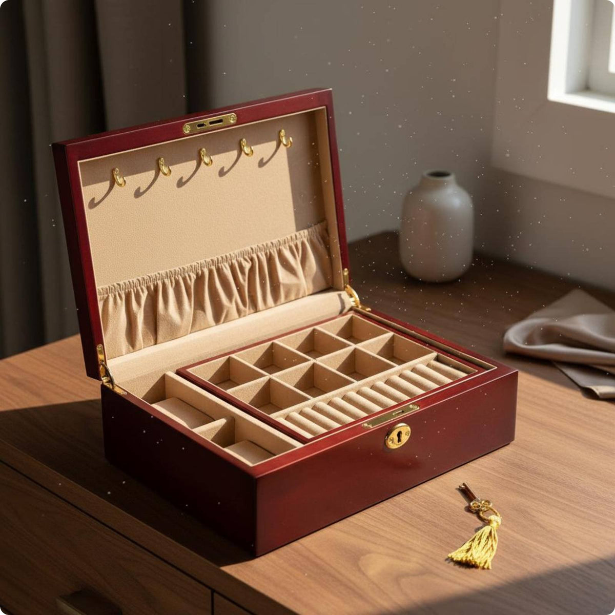 Wooden Jewelry Box Long-Lasting Jewelry Organizer Box Anti-Scratch