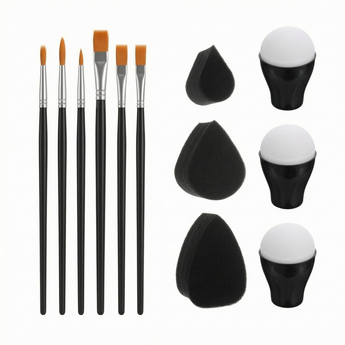 12 Pieces Paint Brushes and Sponges Set Orange Bristles Face Painting Tool Set Detail Artwork Supplies