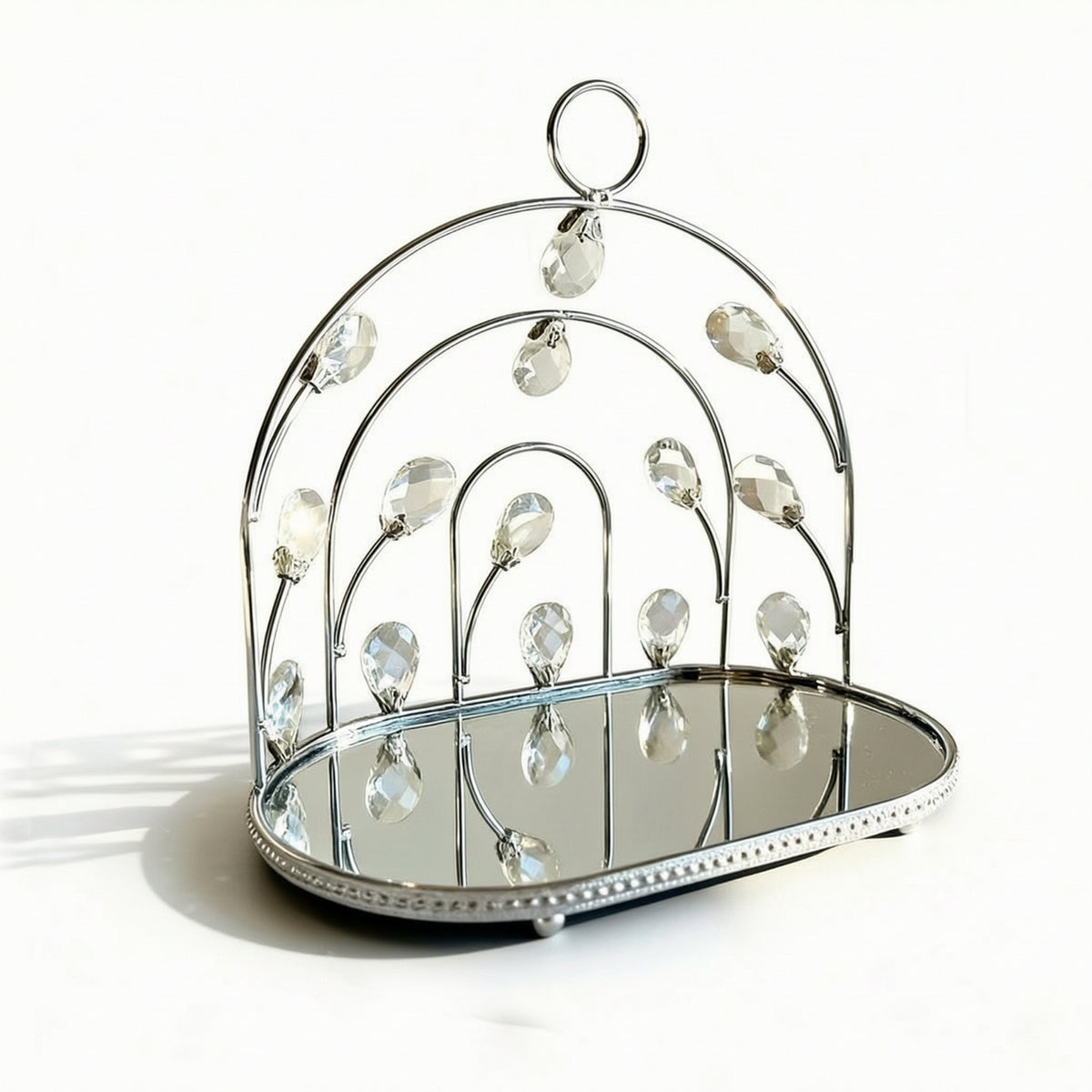 Dessert Stand with Mirrored Trays Arched Pastry Stand with Crystal Drops Ornate Display Tray for Confectioners, Weddings