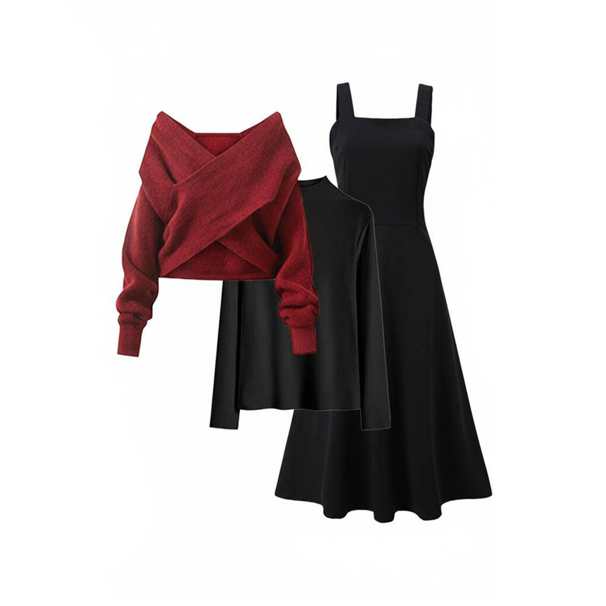 2 Pieces Red Sweater and Dress Set Autumn Design Sweater and Skirt Set