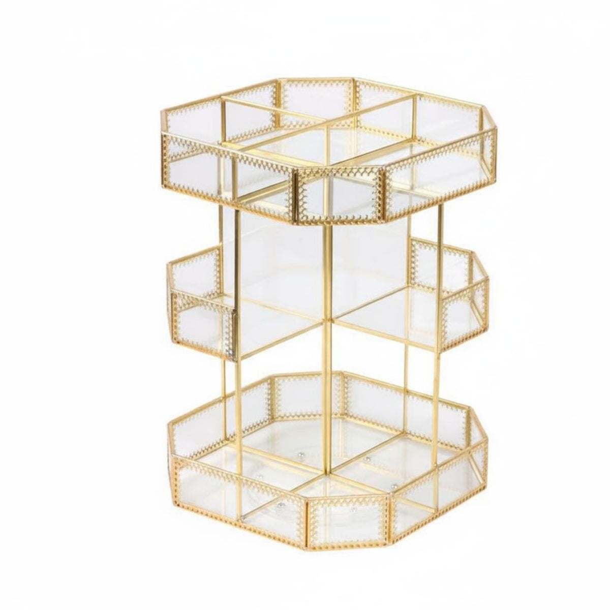 Vintage-Design Cosmetic Storage Organizer Gold-Toned Octagonal Makeup Organizer