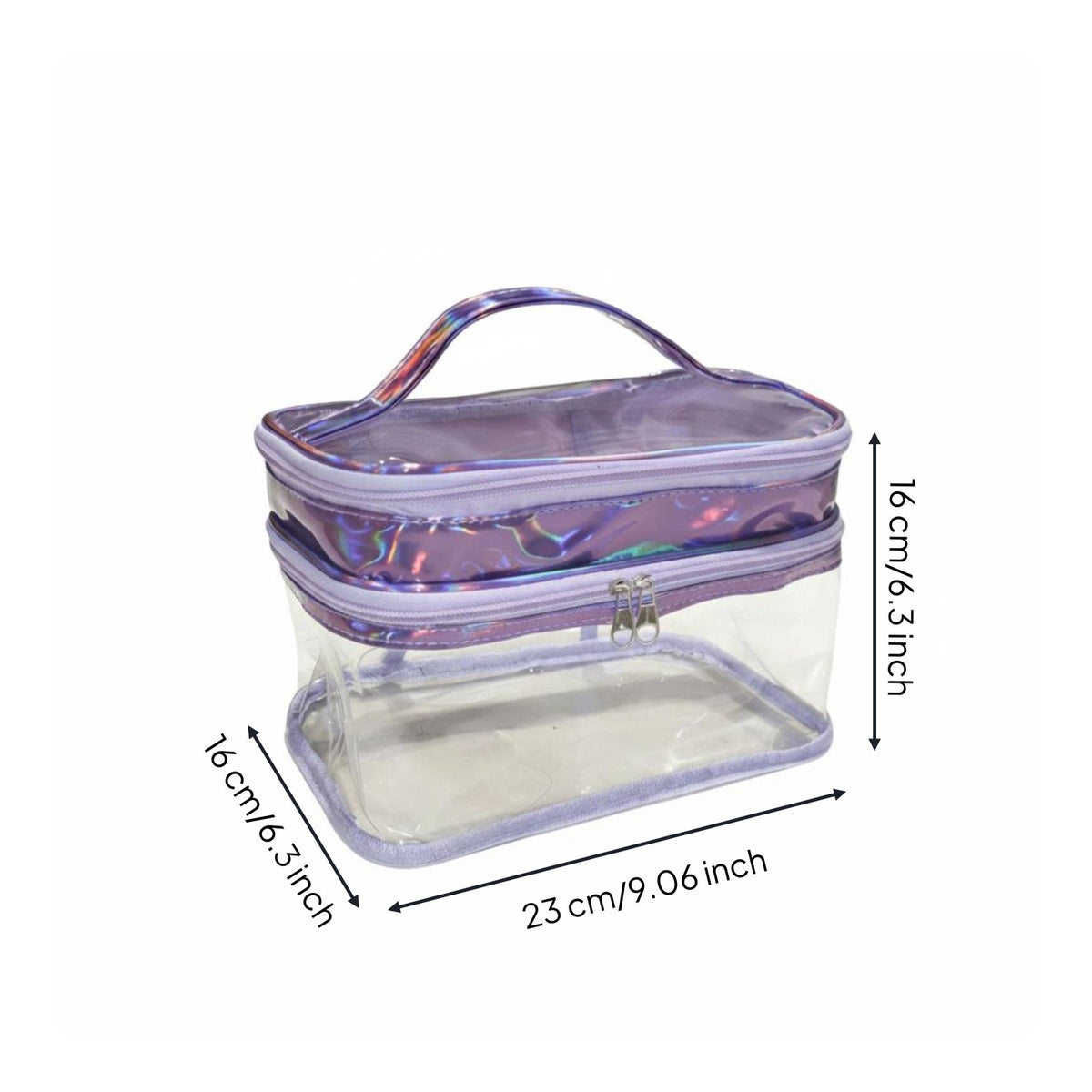 Holographic Makeup Bag Zippered Closure Transparent Toiletry Bag Double Layer