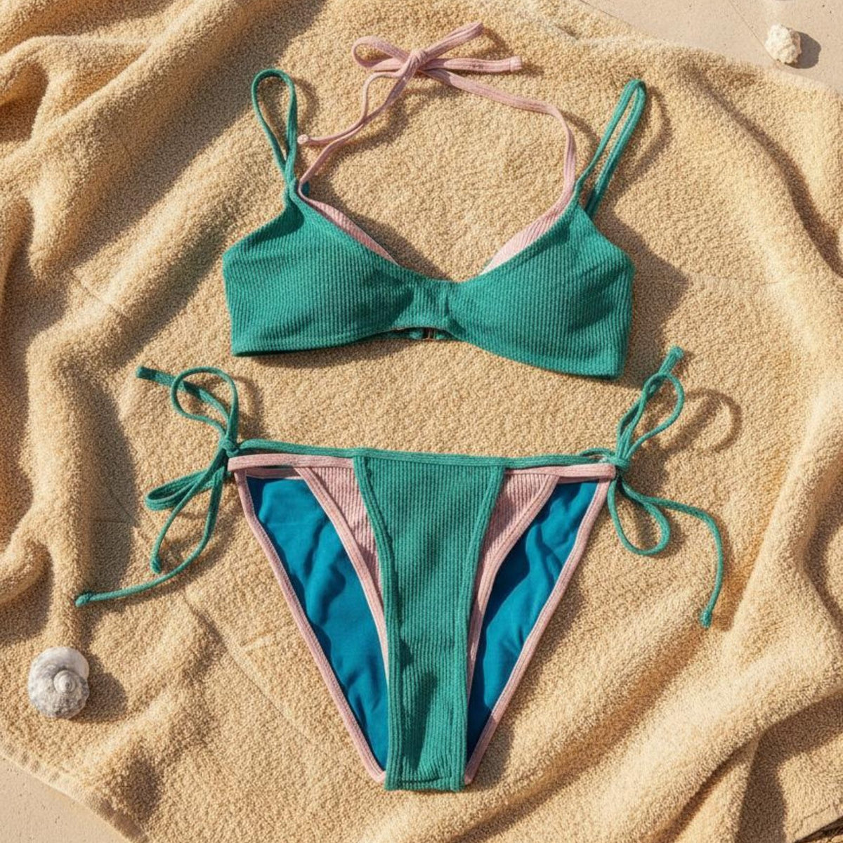 4 Pieces Adjustable Fit Layered Halter Bikini Set Comfortable Wear DIY Mix and Match Swimsuit for Young Adults, Summer, Swimming, Sunbathing