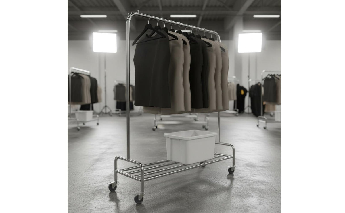 Brushed Finish Stainless Steel Clothing Display Stand Minimalist Design Freestanding Closet Organizer Heavy Duty Home Furniture for Boutique Owners, Laundry Room