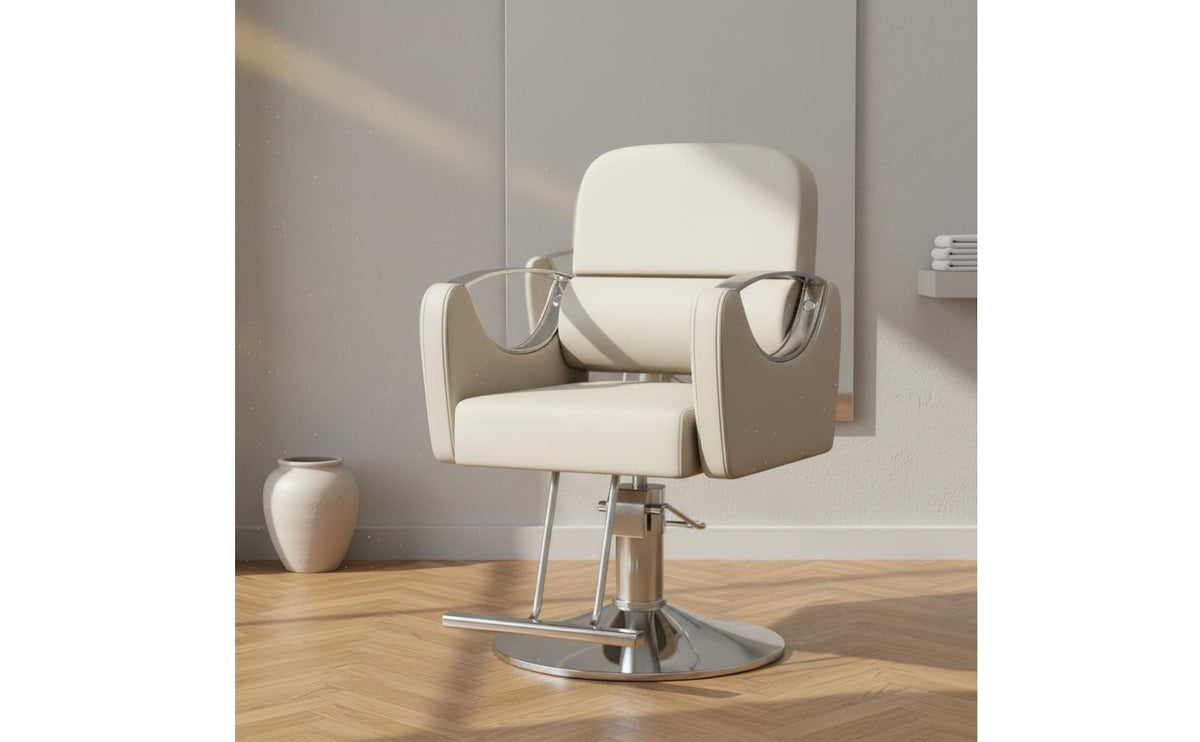 Heavy-Duty Base Hydraulic Salon Chair Ergonomic Design Swivel Barber Chair Waterproof Upholstery Comfortable Armrests for Hair Stylists, Barbers, Beauty Parlor