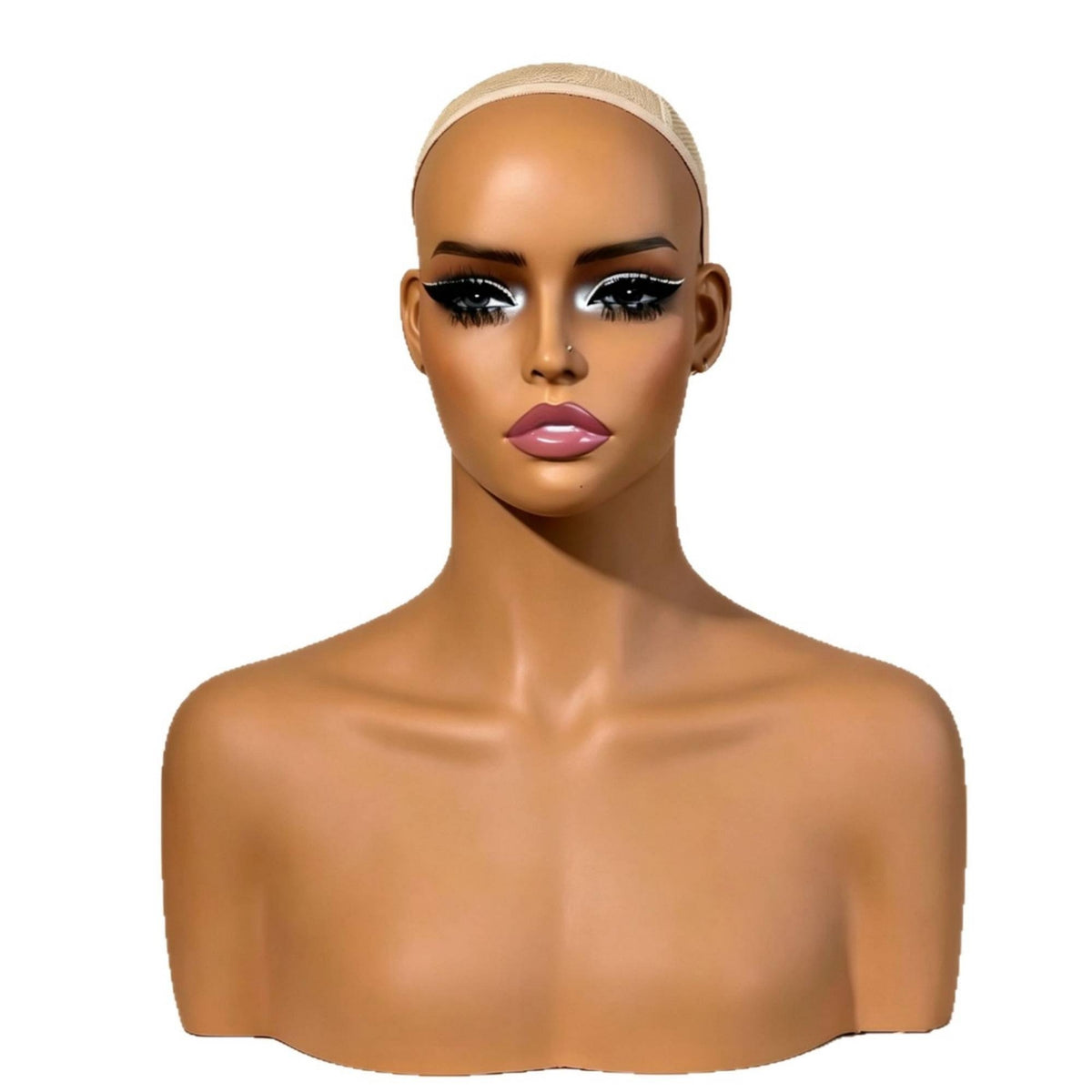 Mannequin Head with Shoulders Skin-Skin-Colored Head and Shoulders Form Long Neck Female Bust Form