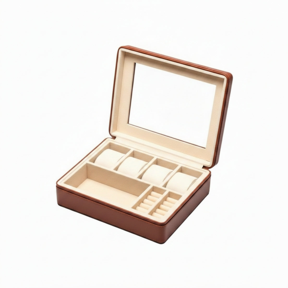 Watch Storage Organizer Zippered Jewelry Display Case Glass Lid for Dresser