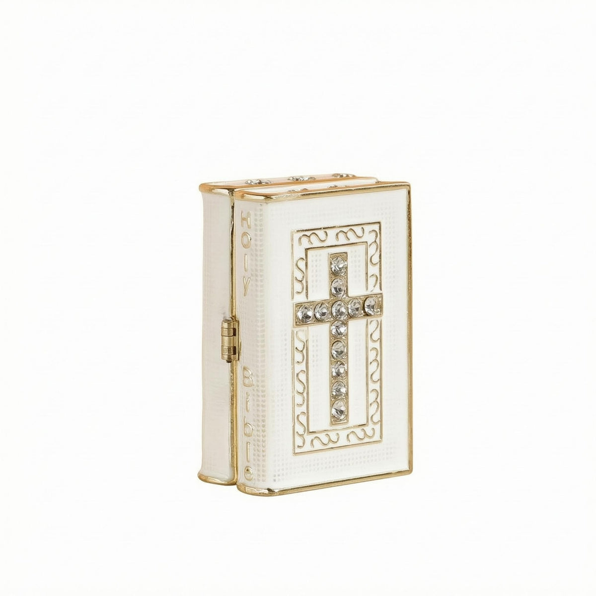 Book-Shaped Jewelry Box White Cross Jewelry Box Textured Cover