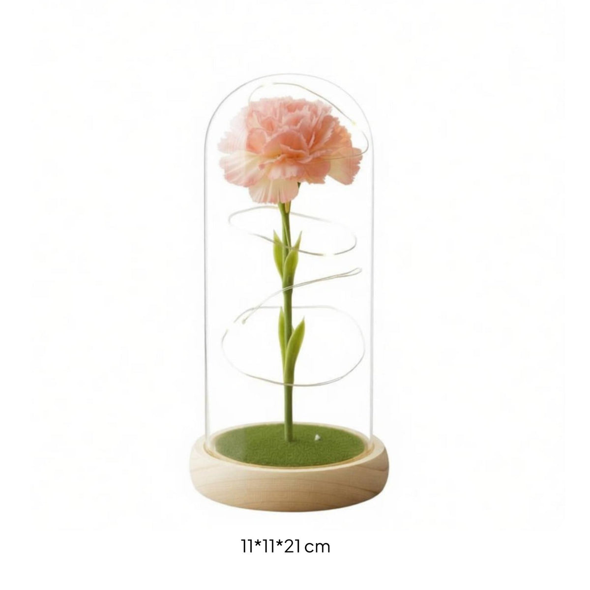 Carnation in Glass Dome Romantic Gift LED Flower Night Light Warm Radiance