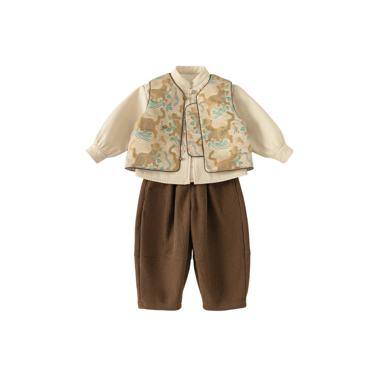 Boys' Tang Suit Set, Traditional Chinese Design, Winter Thickened Three-Piece New Year Outfit