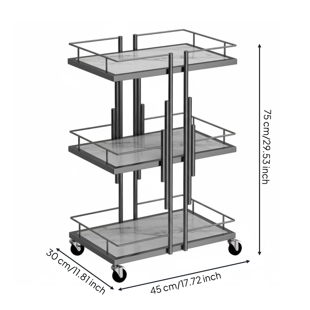 Gold Beauty Salon Trolley Elegant Design 3 tiered Salon Trolley Anti-Fall Guardrails 3 tiered Rolling Cart for Nail Technicians, Hair Stylists