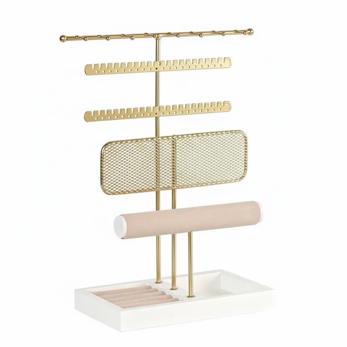 Necklace and Earring Holder Large Capacity Jewelry Stand with Band Tray Accessory Rack Easy Assembly Household Storage for Women