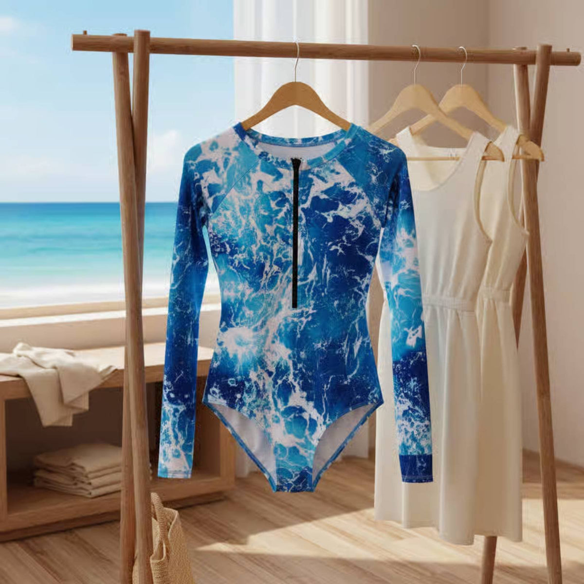 Zip Front Sun Shirt Close-Fitting Sun Protection Swimsuit Front Zip Sun Shirt Breathable Women's Bathing Suit Removable Padded