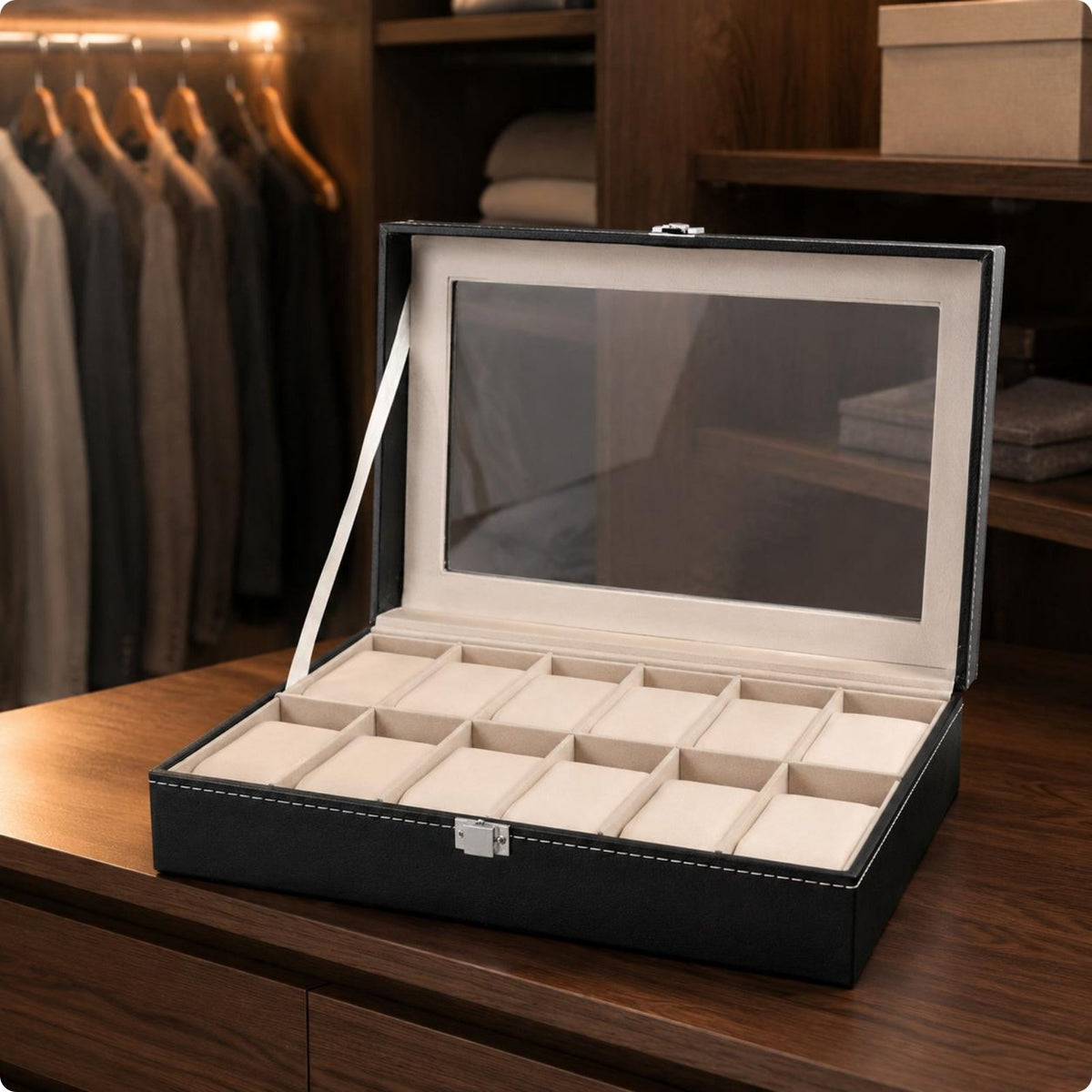 Watch Display Case Soft Light Beige Watch Storage Box Dust Protection