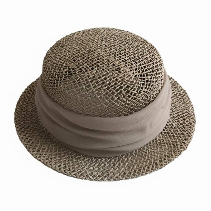 Women's French Retro Hat, Hollow Woven Flat Top, Short Brim, Summer Holiday