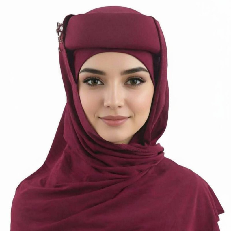 Muslim Headscarf Hat, Solid Color Sponge, Turban with Brooch, Women