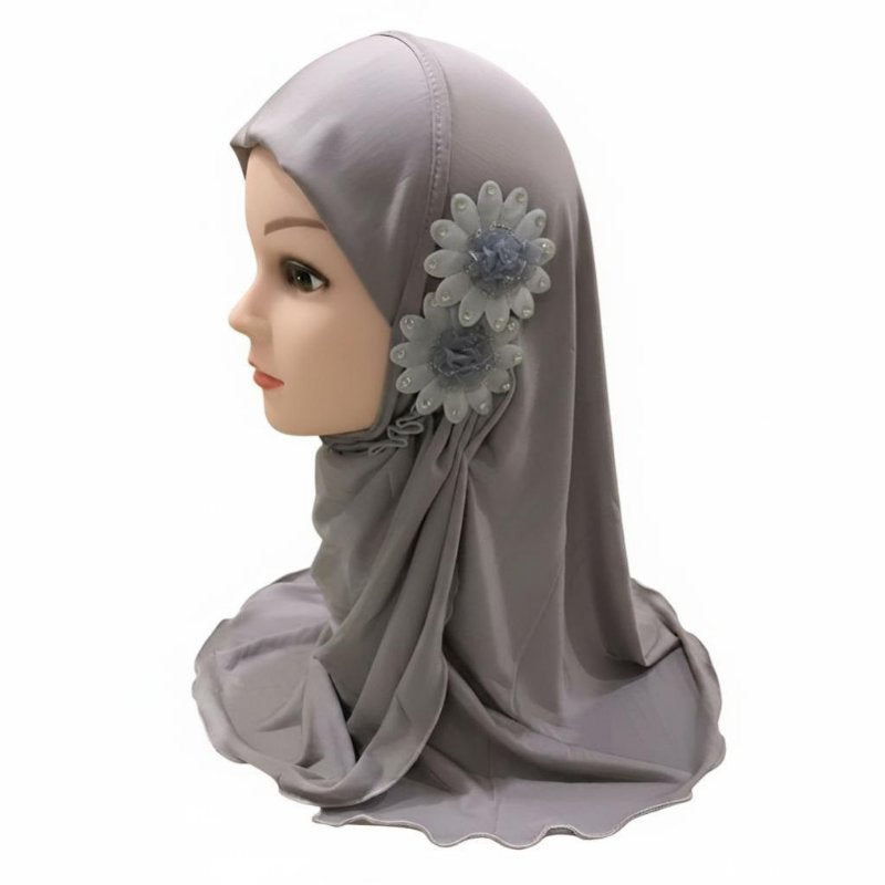 Arab Girls Hijab, Two Flower Prayer Cap, Soft Ice Silk