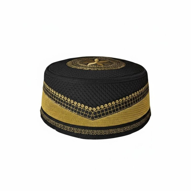 Autumn Winter Men's Embroidered Prayer Cap, Thick Hard Muslim Flat Top